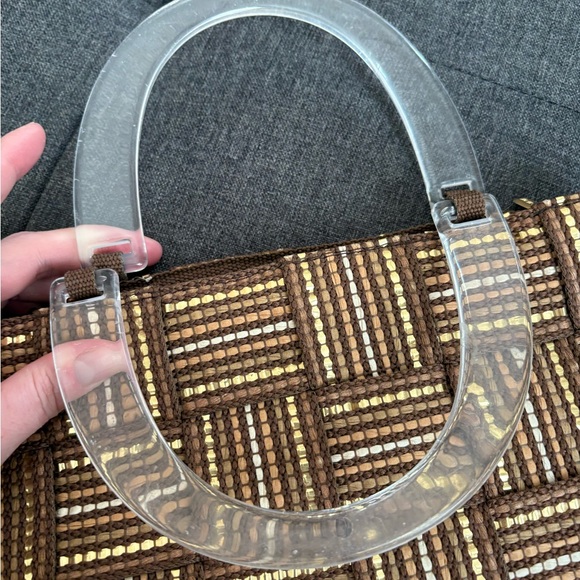 M & G Bertini Vintage Woven Paperbag Purse Lucite Handles Made in Italy 11.5” - Picture 5 of 16